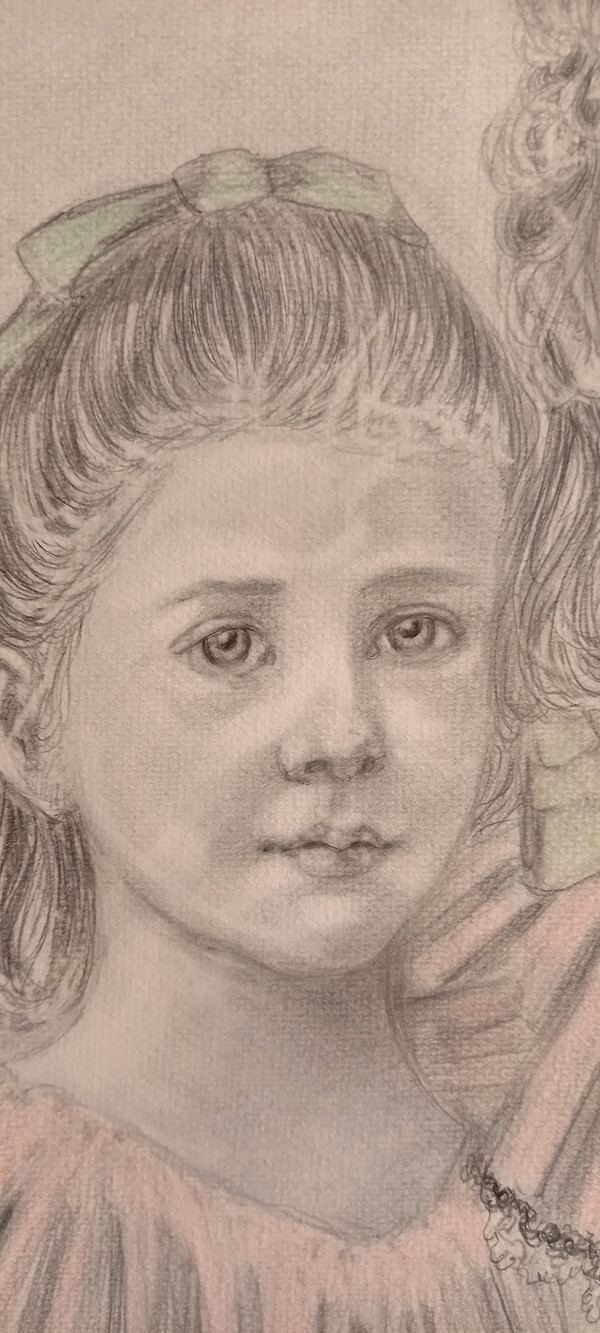 Portrait of two little girls/gray pencil drawing