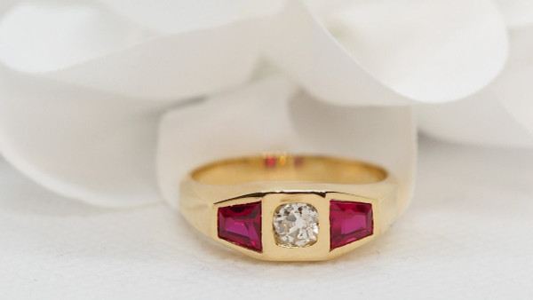 Ring In Yellow Gold, Diamond And Ruby