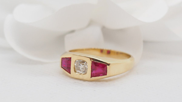 Ring In Yellow Gold, Diamond And Ruby