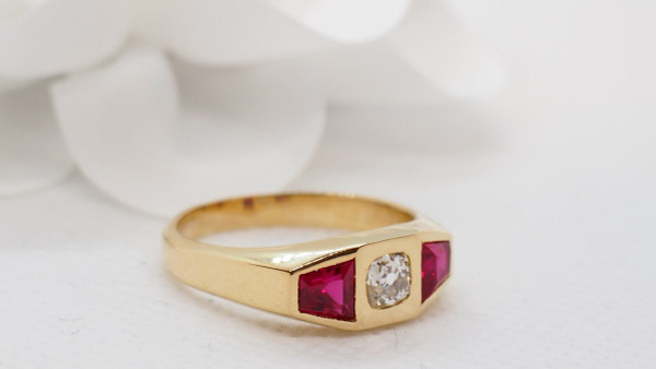 Ring In Yellow Gold, Diamond And Ruby