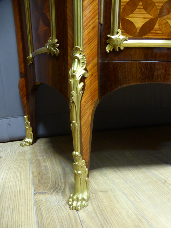 Marquetry sideboard stamped "Escalier de cristal Paris".