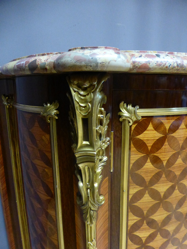 Marquetry sideboard stamped "Escalier de cristal Paris".