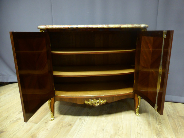 Marquetry sideboard stamped "Escalier de cristal Paris".