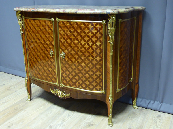 Marquetry sideboard stamped "Escalier de cristal Paris".