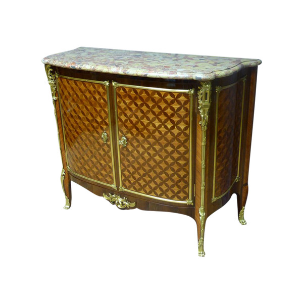 Marquetry sideboard stamped "Escalier de cristal Paris".