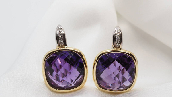 Earrings In Two Yellow Golds, Amethyst And Diamonds