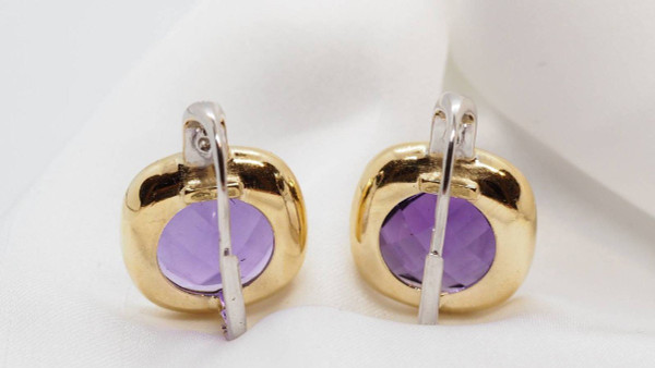 Earrings In Two Yellow Golds, Amethyst And Diamonds