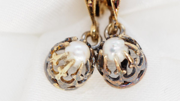 Yellow Gold And Fine Pearls Antique Earrings