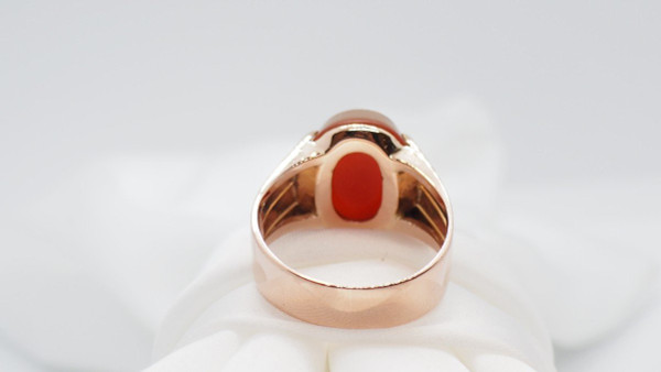 Bague Chevalière Des Années 50 En Or Rose Et Camée