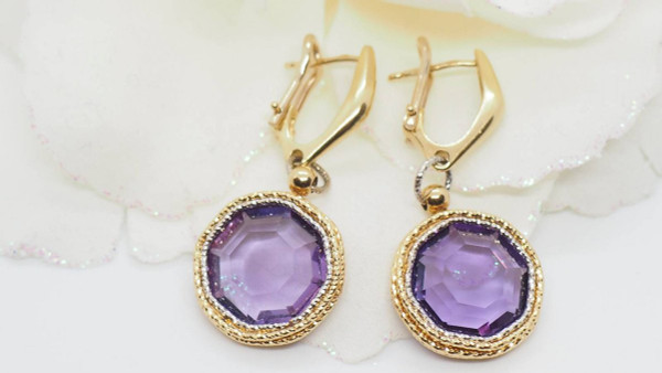 Two-Tone Gold And Amethyst Earrings