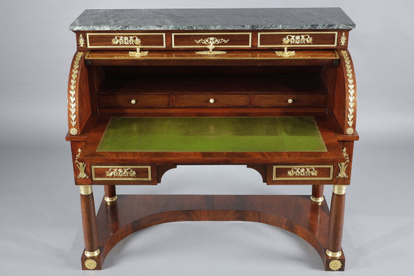 Cylinder desk, mahogany and bronzes with winged victory motifs, Empire style, 19th century