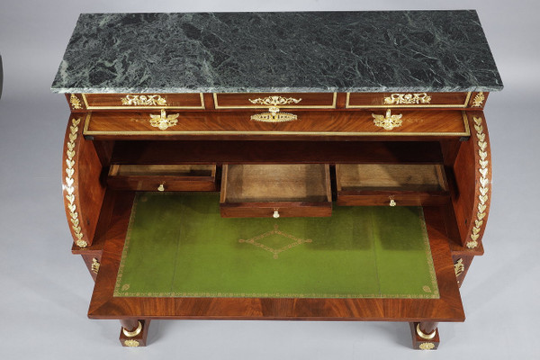 Cylinder desk, mahogany and bronzes with winged victory motifs, Empire style, 19th century