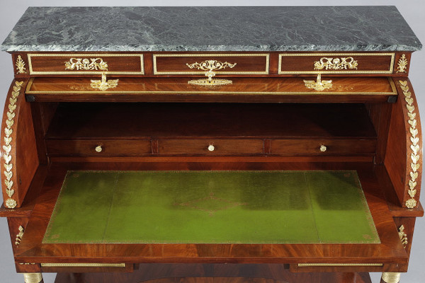 Cylinder desk, mahogany and bronzes with winged victory motifs, Empire style, 19th century