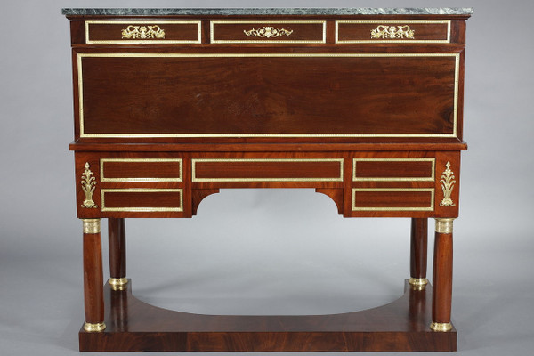 Cylinder desk, mahogany and bronzes with winged victory motifs, Empire style, 19th century