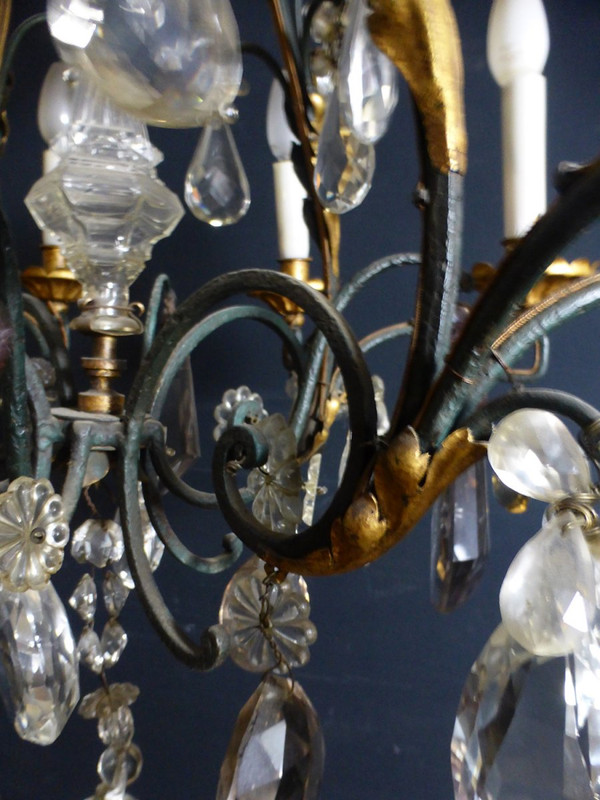 Wrought-iron and gilded cage chandelier