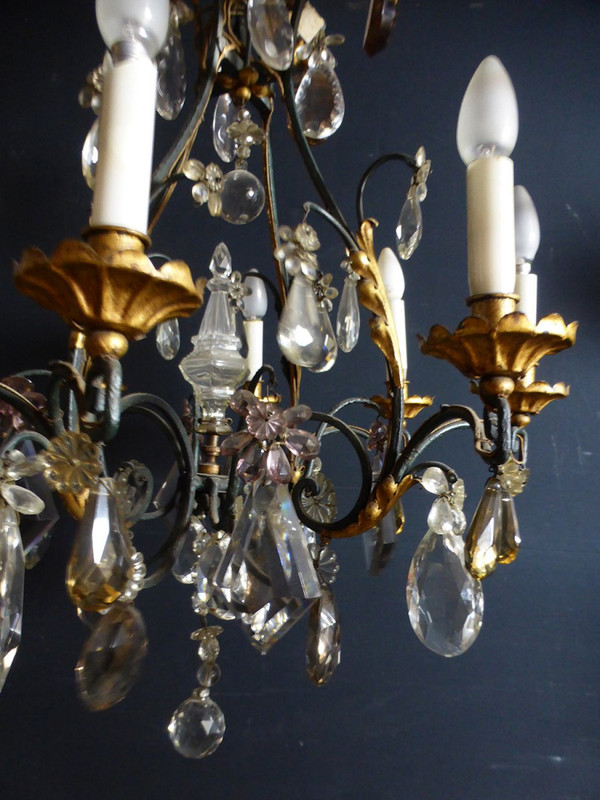 Wrought-iron and gilded cage chandelier