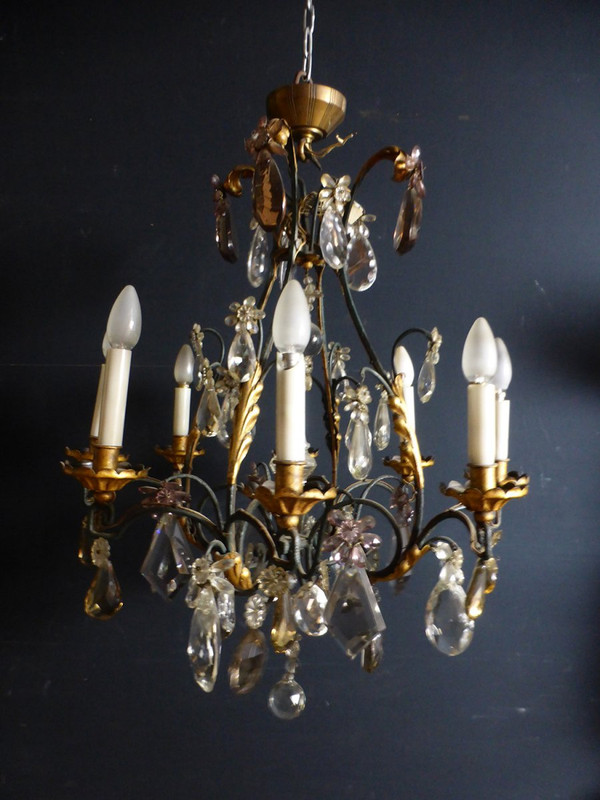 Wrought-iron and gilded cage chandelier