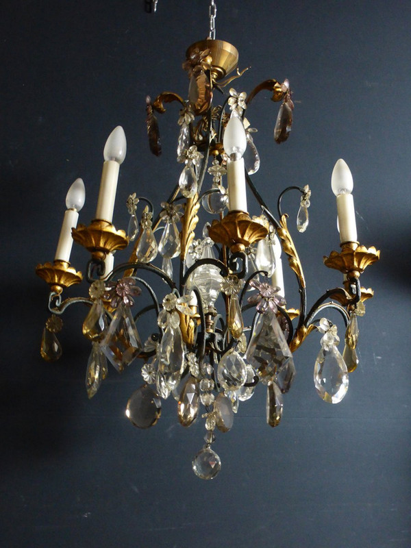 Wrought-iron and gilded cage chandelier