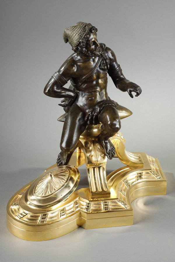 Paire de chenets en bronze, "Alexandre le Grand et Dogène", XIXe siècle