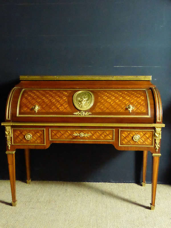 Louis XVI Style Cylinder Desk In Marquetry