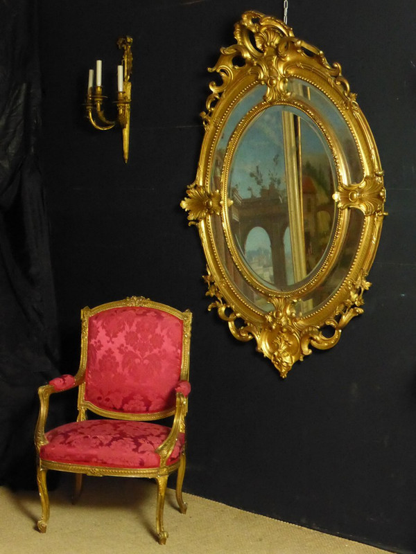 Large Oval Mirror, Napoleon III Period, 19th Century