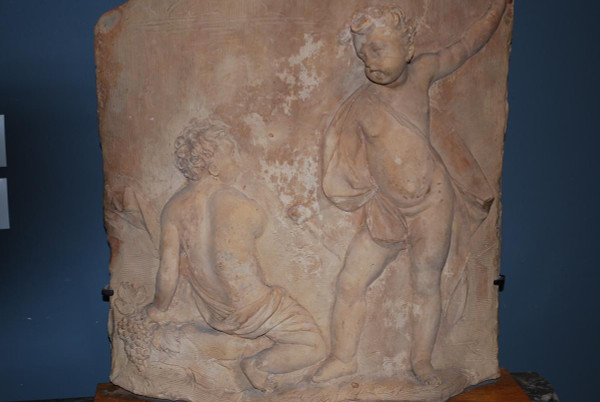 Rare Plaque En Terre Cuite En Haut Relief, Amours XVIIIe siècle