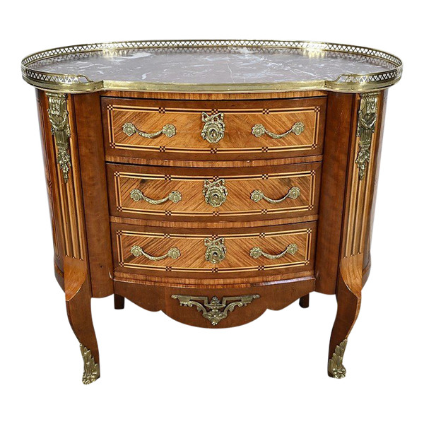 Commode Rognon en Bois Précieux, style Transition Louis XIV / Louis XV – Fin XIXe