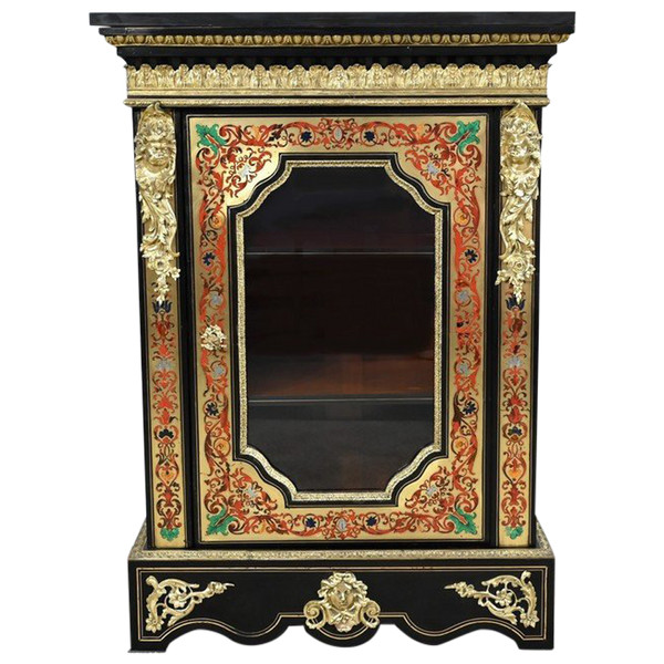 Petite Vitrine en Laiton et Poirier Noirci, époque Napoléon III – Milieu XIXe