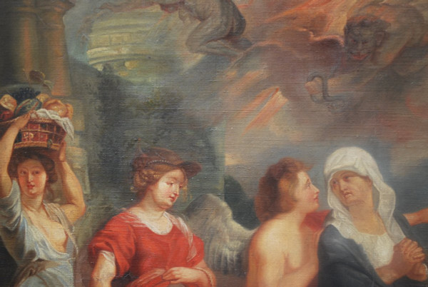 Huile Représentant La Fuite De Loth , D Après Le Tableau De Rubens