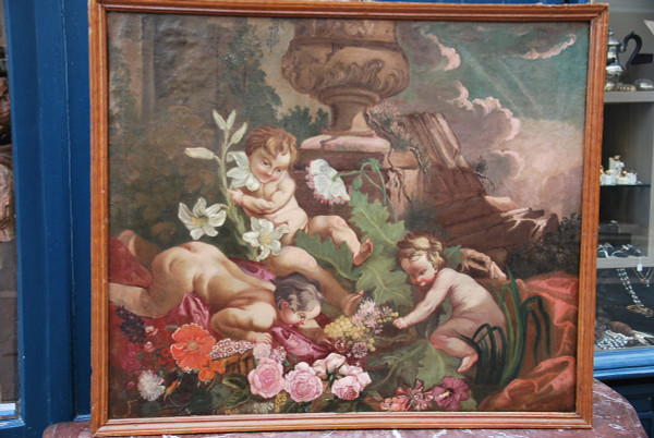 Oil on canvas: games of putti, XVIII