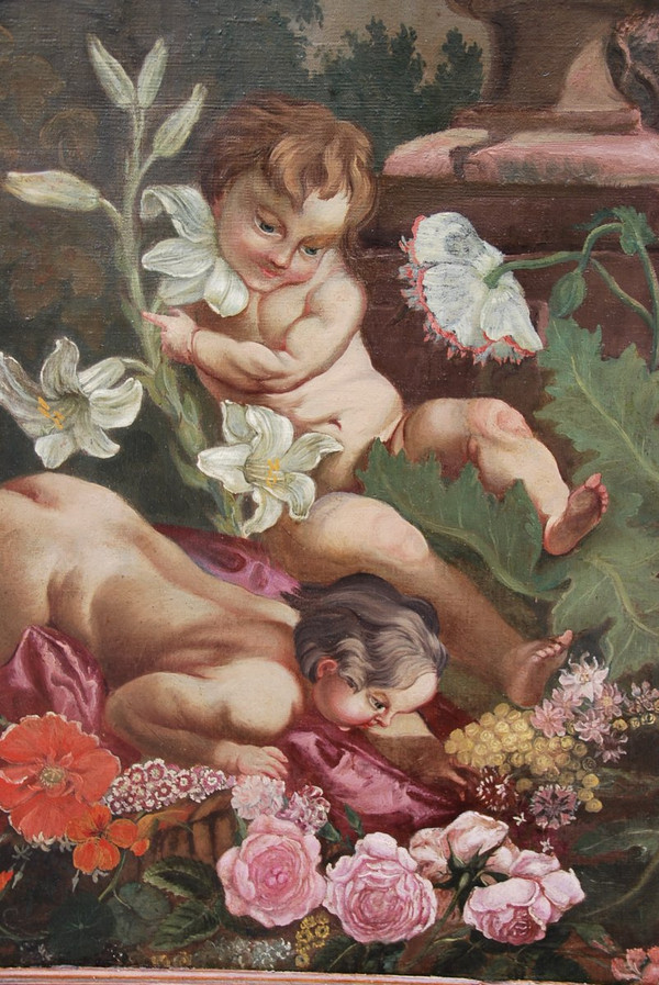 Oil on canvas: games of putti, XVIII