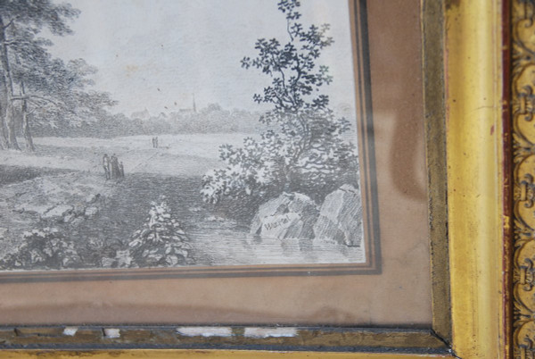 Large Drawing Landscape And Trees Signed By Wartel, 19th Century Empire Period