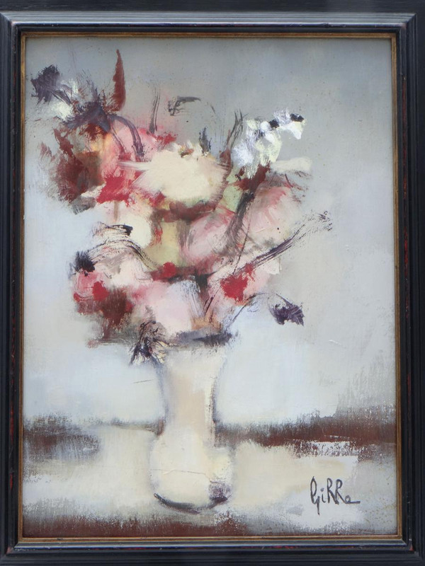 Pierre GIRRE, painting bouquet of flowers 1960/1970 "Légèreté".