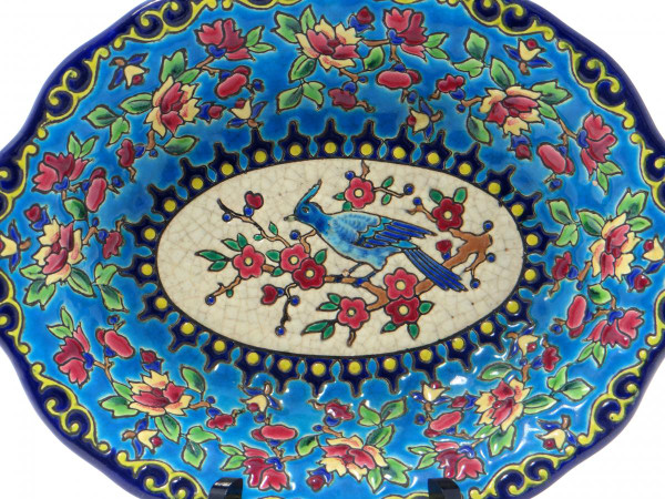 Longwy enamel bowl 1920's Bird design.