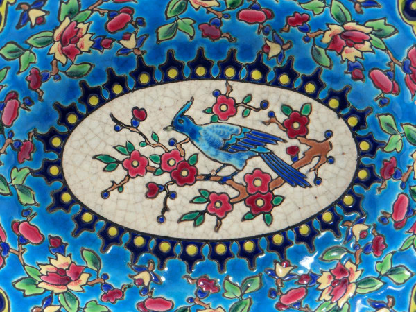 Longwy enamel bowl 1920's Bird design.