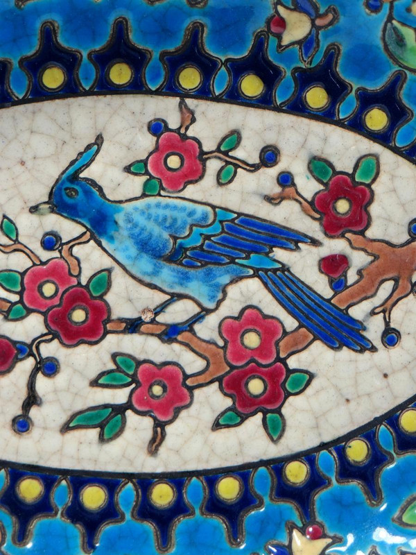 Longwy enamel bowl 1920's Bird design.