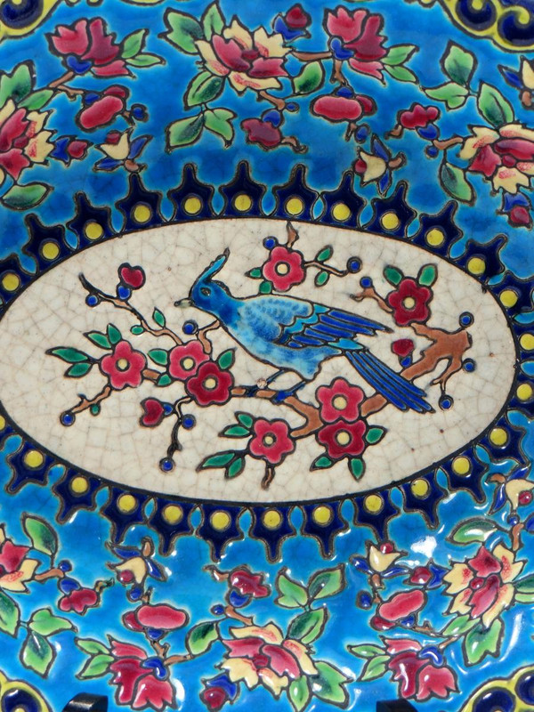 Longwy enamel bowl 1920's Bird design.