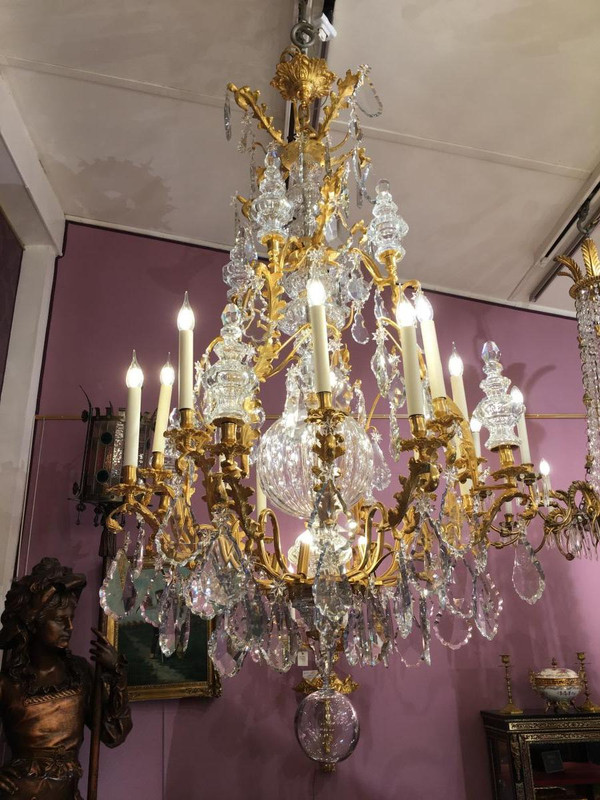 Lampadario Baccarat In Bronzo Dorato