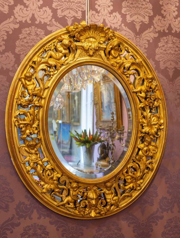 Napoleon III Period Oval Gilded Mirror