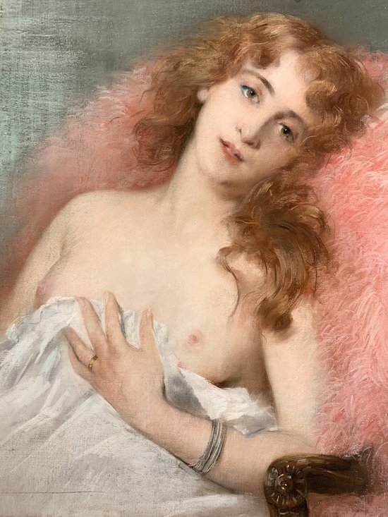 Pierre Carrier-Belleuse (1851-1932) - Junge nackte Frau - Pastell auf Leinwand signiert