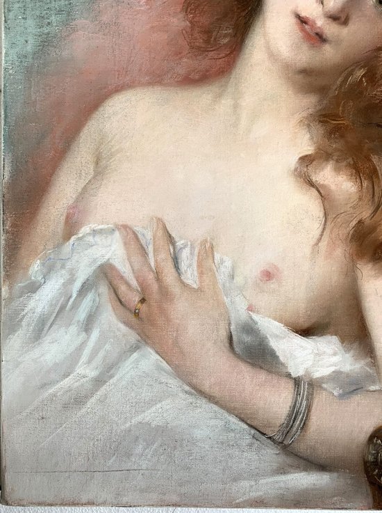 Pierre Carrier-Belleuse (1851-1932) - Junge nackte Frau - Pastell auf Leinwand signiert