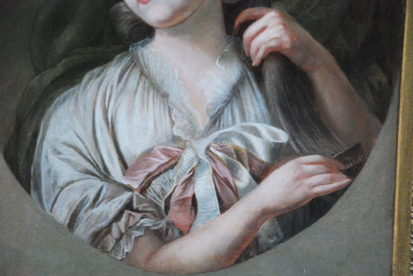 Huile Sur Toile Jeune Femme à Sa Toilette époque Louis XVI ; XVIII