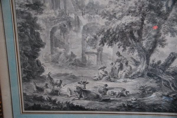 Large Drawing Scene Of Ruins And Characters, Late 18th Century