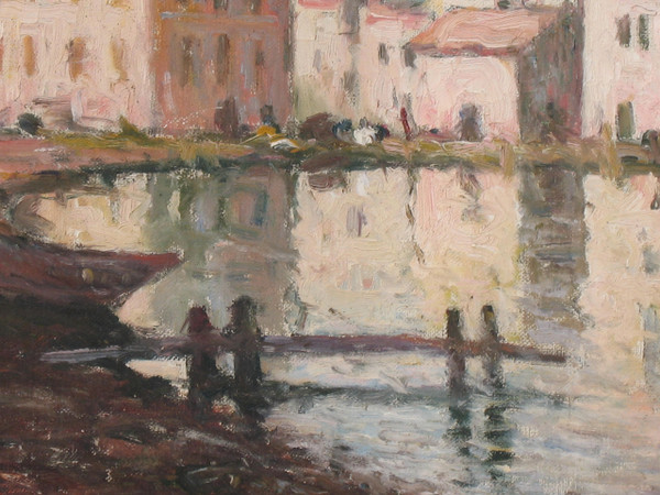 Martigues Quai Brescon Oil on Canvas Signed Mardieu 20th century View of Provence