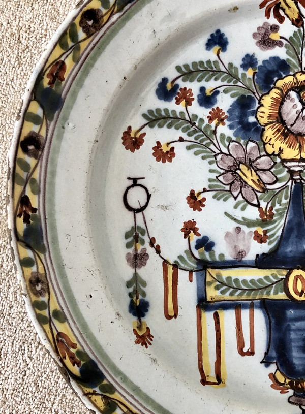 Delft, 18th Century, Pair Of Polychrome Earthenware Plates.