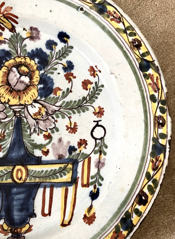 Delft, 18th Century, Pair Of Polychrome Earthenware Plates.