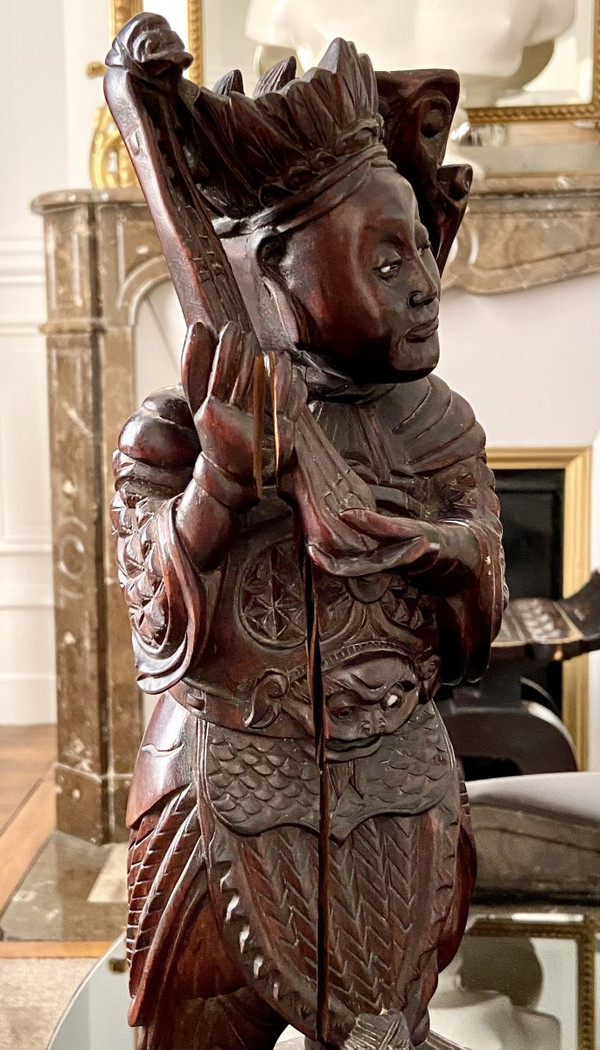 Vietnam, Vers 1900, Statue De Personnage De Haut Rang En Bois Sculpté.