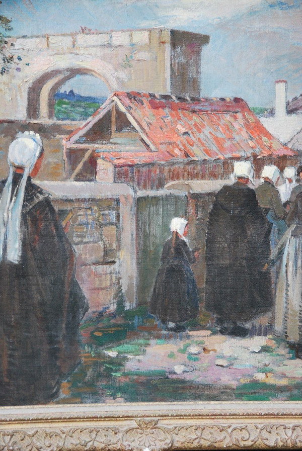 L'Ile De Ré , Procession à Saint Martin , Oil Signed Suzanne Minier