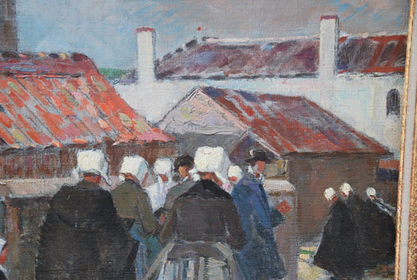 L'Ile De Ré , Procession à Saint Martin , Oil Signed Suzanne Minier