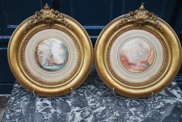 Pair Of Gouaches In Tondo Late 18th Century